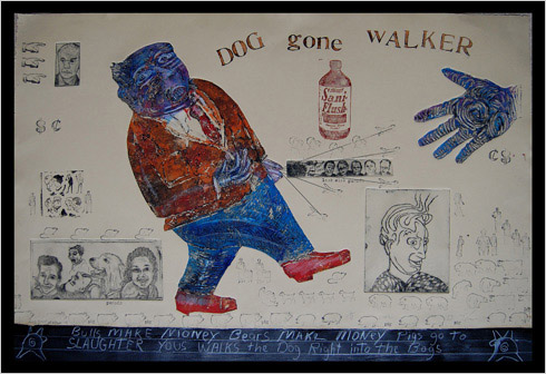 Dog Gone Walker print by print maker Bruce Thayer
