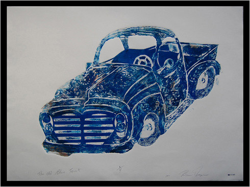 Little Blue Truck print  a sculpture by print maker Bruce Thayer