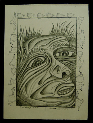 Swamp Face drawing by artist Bruce Thayer