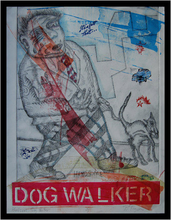 Dog Walker print by print maker Bruce Thayer