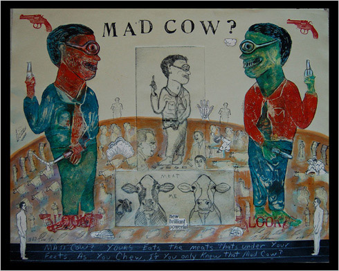 Mad Cow print by print maker Bruce Thayer